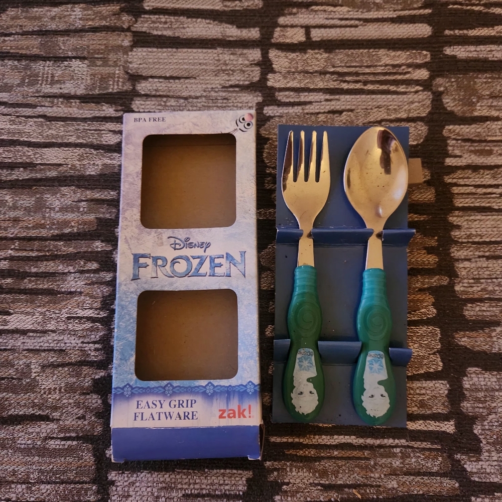 Disney Frozen Kids Fork and Spoon Set - Blue and Silver